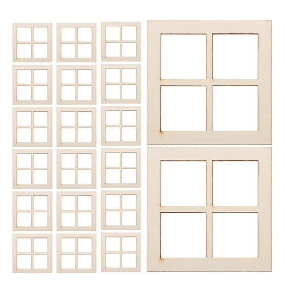 BESTYASH 24Pcs Miniature Dollhouse Window Beige Wooden Small House Accessories DIY Craft Supplies