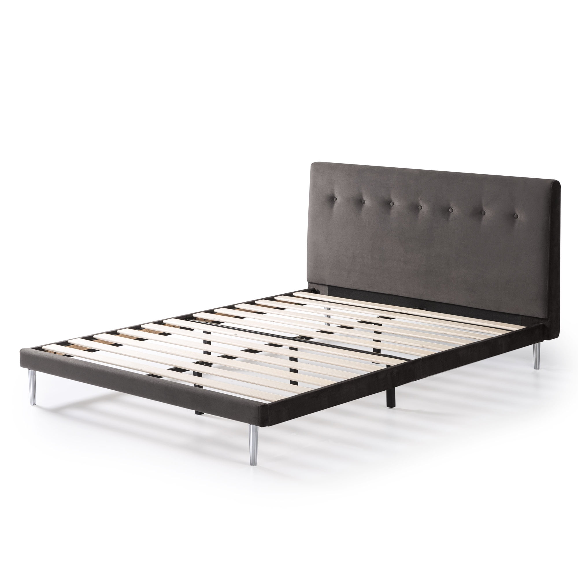 Zinus Taylor 38" Velvet Upholstered Platform Bed Frame, Charcoal, Queen