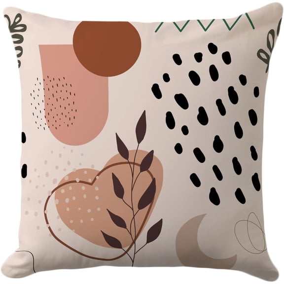 Boho Abstract Pillow Covers 18x18 Inch - Modern Design with Geometric Shapes and Earthy Botanical Elements, Chic Cushion Cases for Home Decor