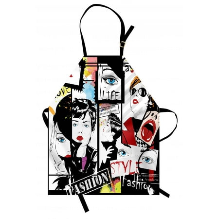 - Teen Girls Apron Fashion Girl in Sketch-style Illustration Glamour Modern Model Portrait Art Print, Unisex Kitchen Bib Apron with Adjustable Neck for Cooking Baking Gardening, Red Black, by Ambesonne