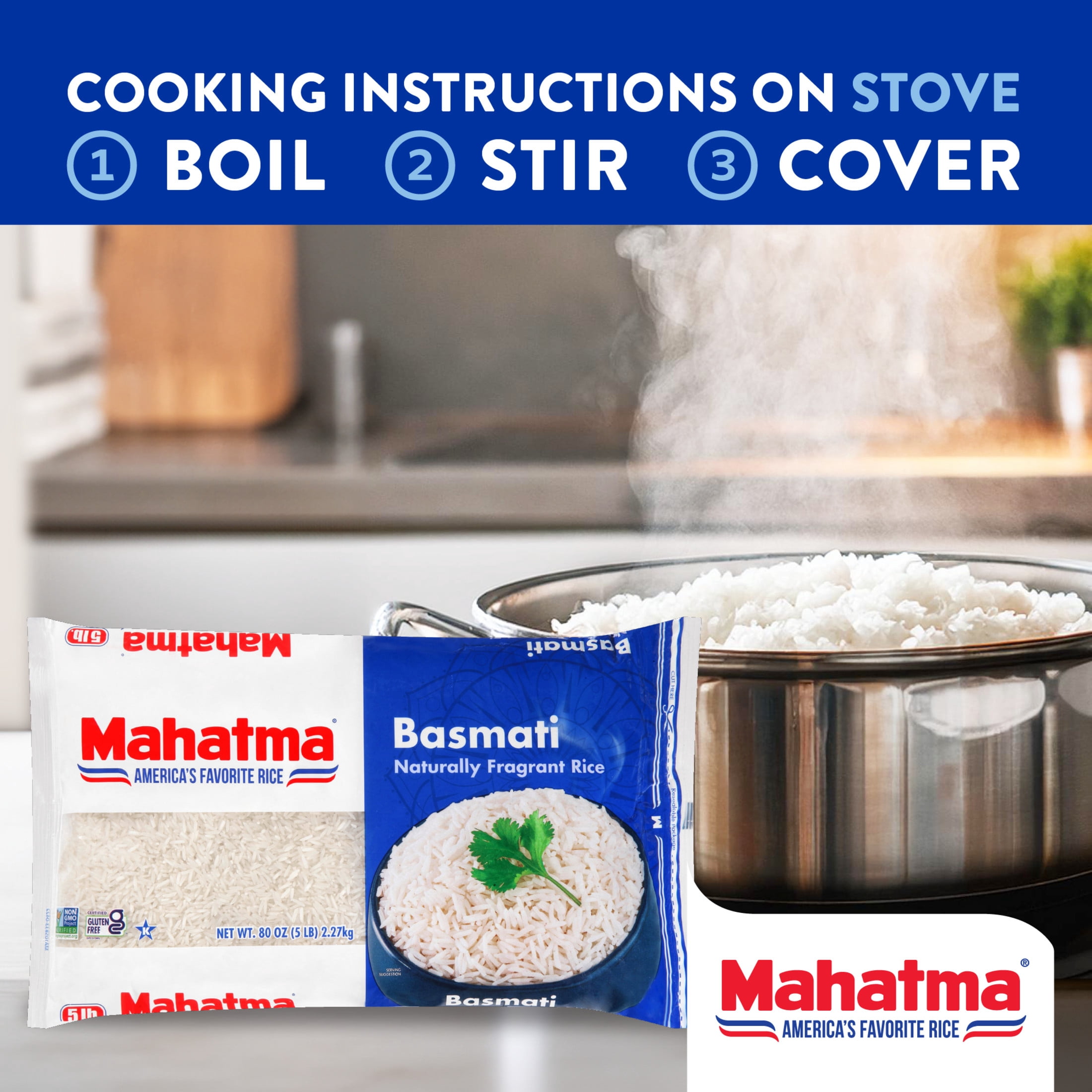 (6 pack) Mahatma Basmati Rice, Fragrant Extra Long Grain, Gluten Free, 5 lb Bag