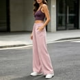 thumbnail image 6 of WIZUTIZ Women's High Waist Wide Leg Trousers Elastic Waist Drawstring Side Stripe Pockets Full Length Casual Loose Pants Street Style Elegant, 6 of 7