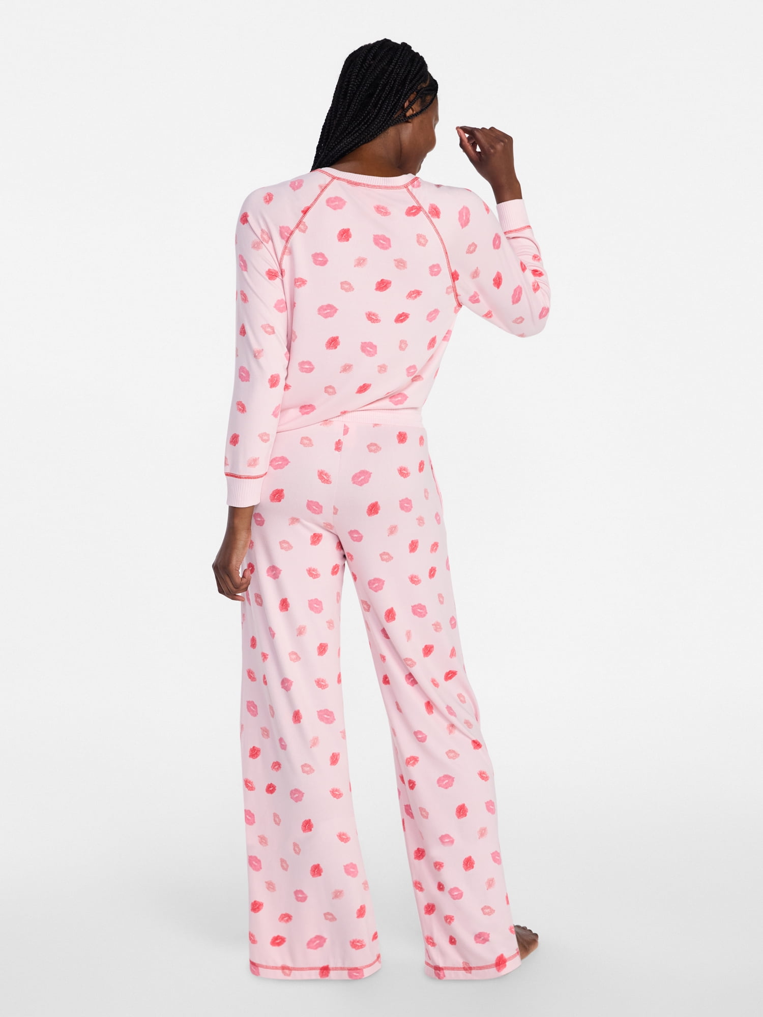 Joyspun Women's Cozy Lounge Collection Hacci Long Sleeve Top and Pants Pajama Set, 2-Piece, Sizes XS-3X