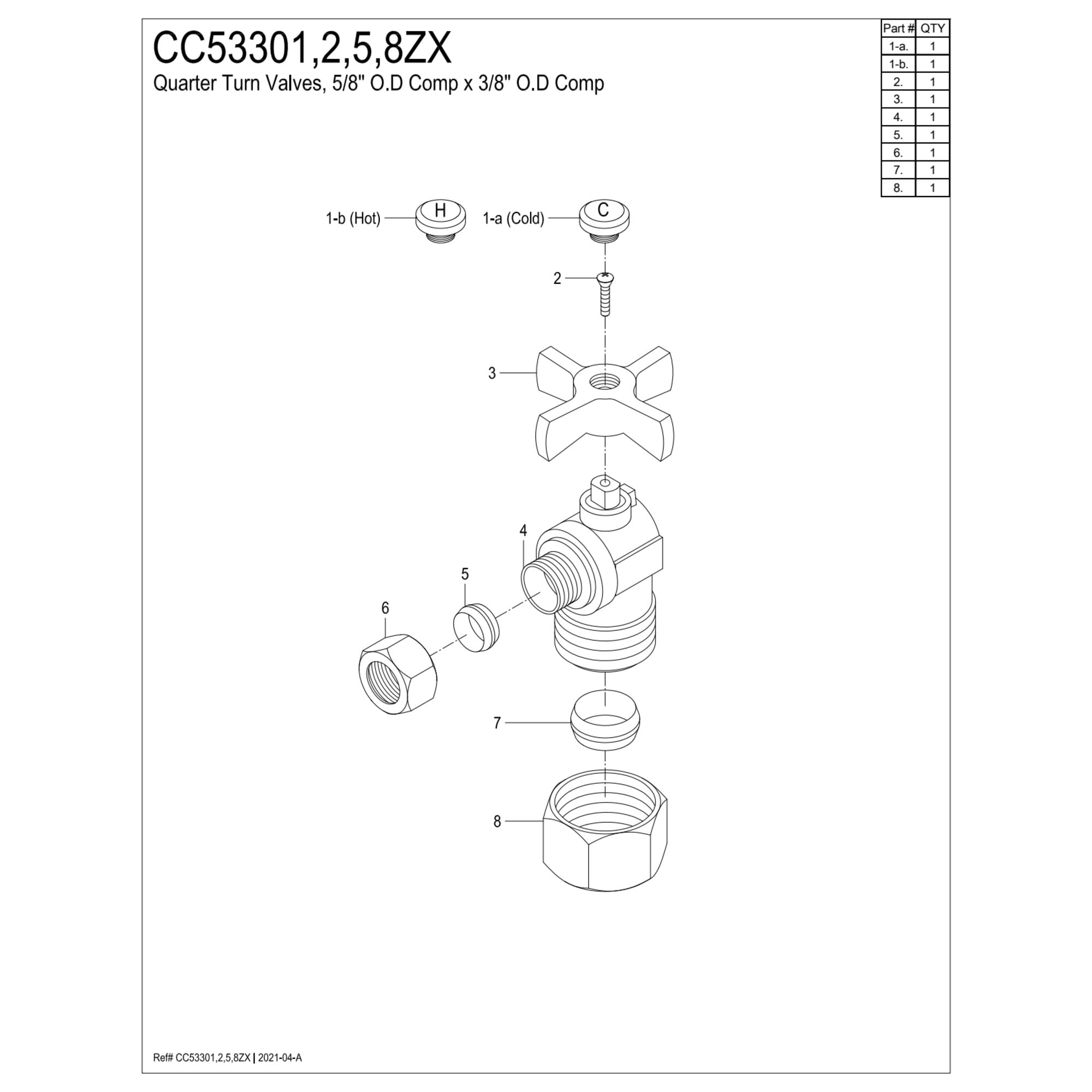 Kingston Brass CC53305ZX 5/8-Inch O.D. Comp x 3/8-Inch O.D. Comp Quarter-Turn Angle Shut-Off Valve in Oil Rubbed Bronze