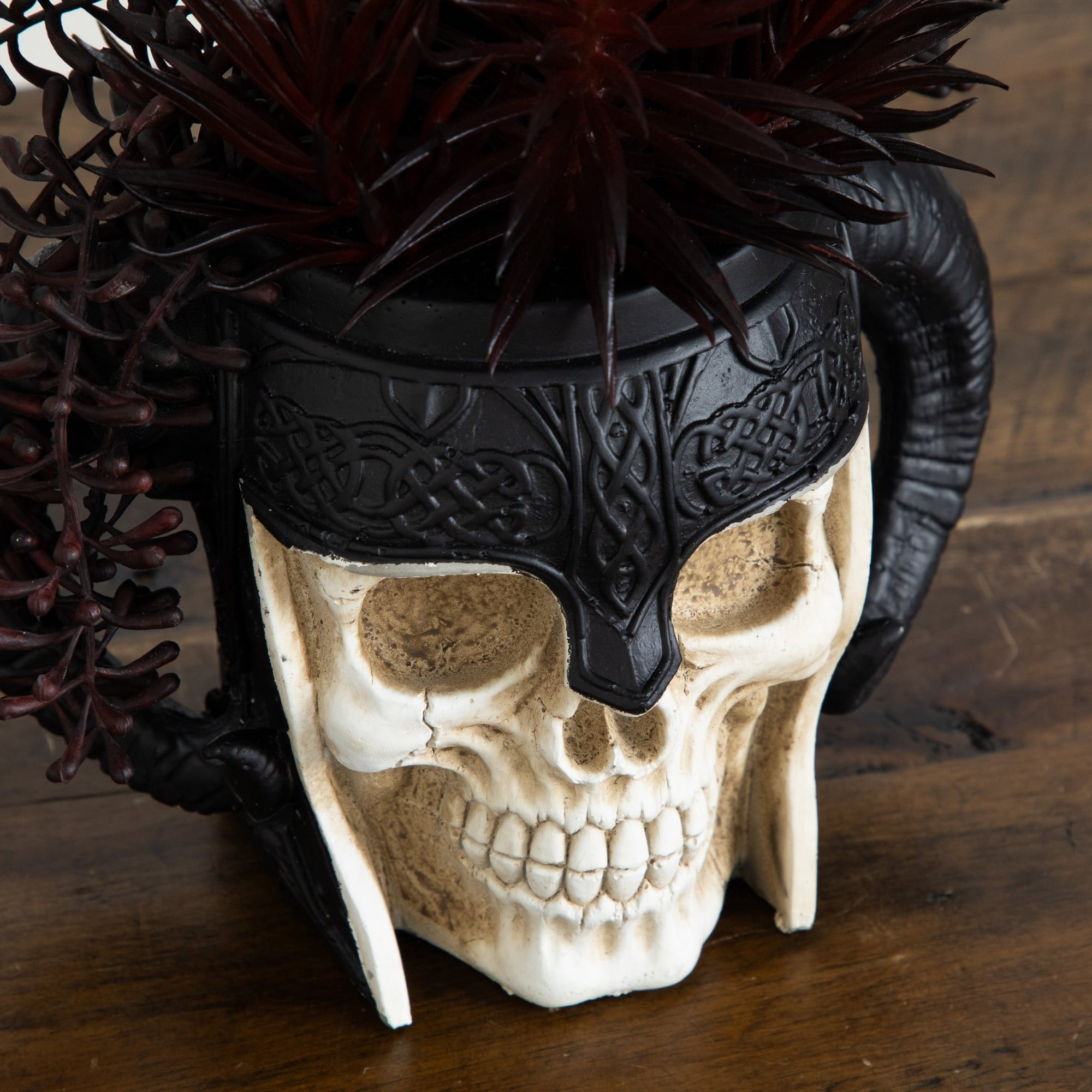 9in. Artificial Halloween Succulent Garden in Warrior Skull Planter