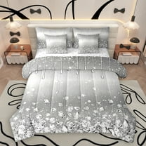 Homewish Chic Diamond 7-Piece Twin Bedding Sets,Glitter Print Bedding Comforter Set,Gray Silver Sheet Sets For Girls Kids,Super Cozy Room Decor