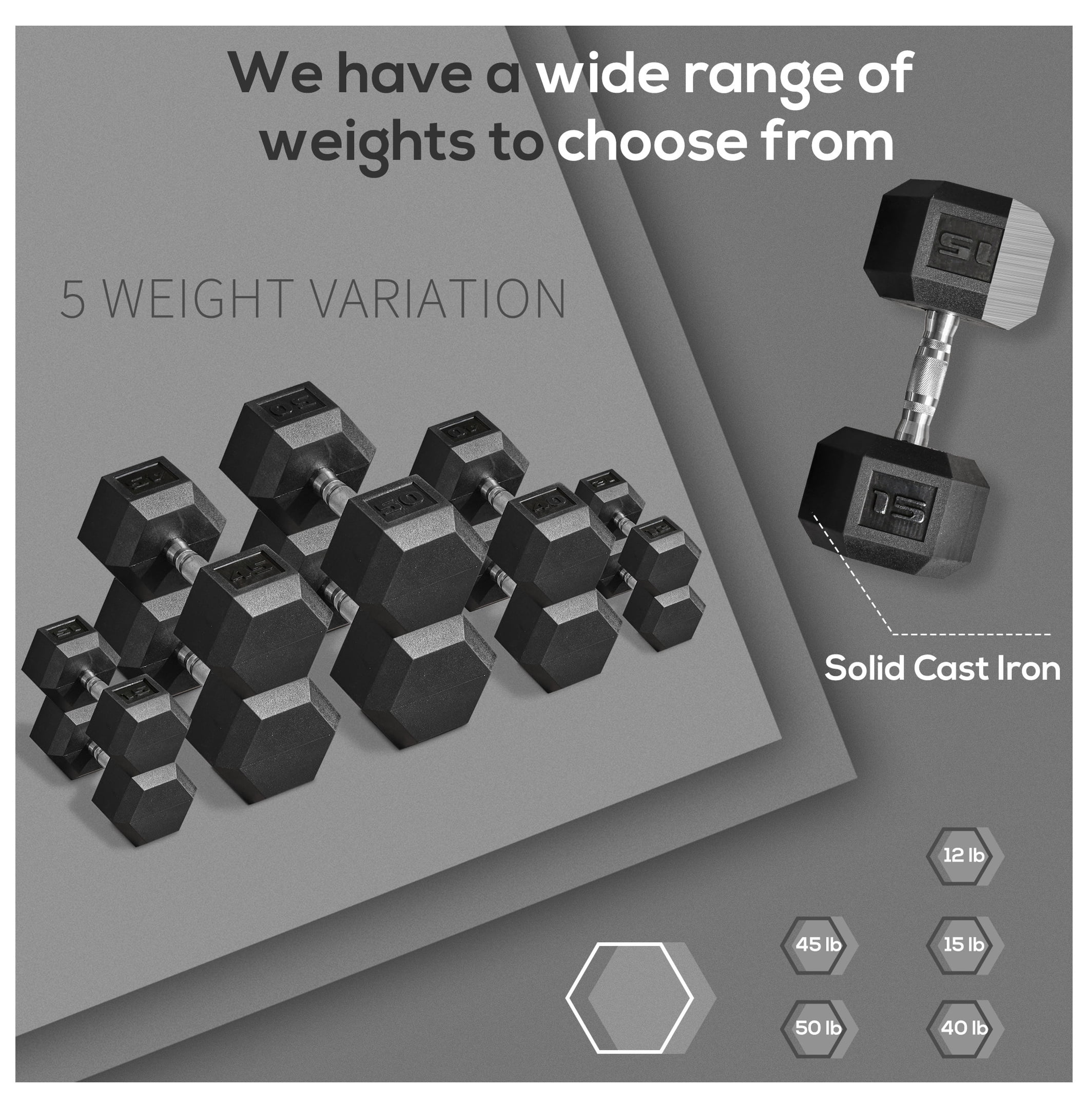 Soozier 2 x 15lbs Hex Dumbbell Set of 2, Rubber Weights Exercise Fitness Dumbbell with Non-Slip Handles, Anti-roll, for Women or Men Home Gym Workout