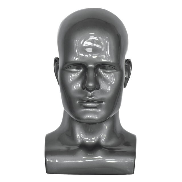Maoww Tête de Mannequin en PVC pour Homme Présentoir de Mannequin Perruque Support Gris