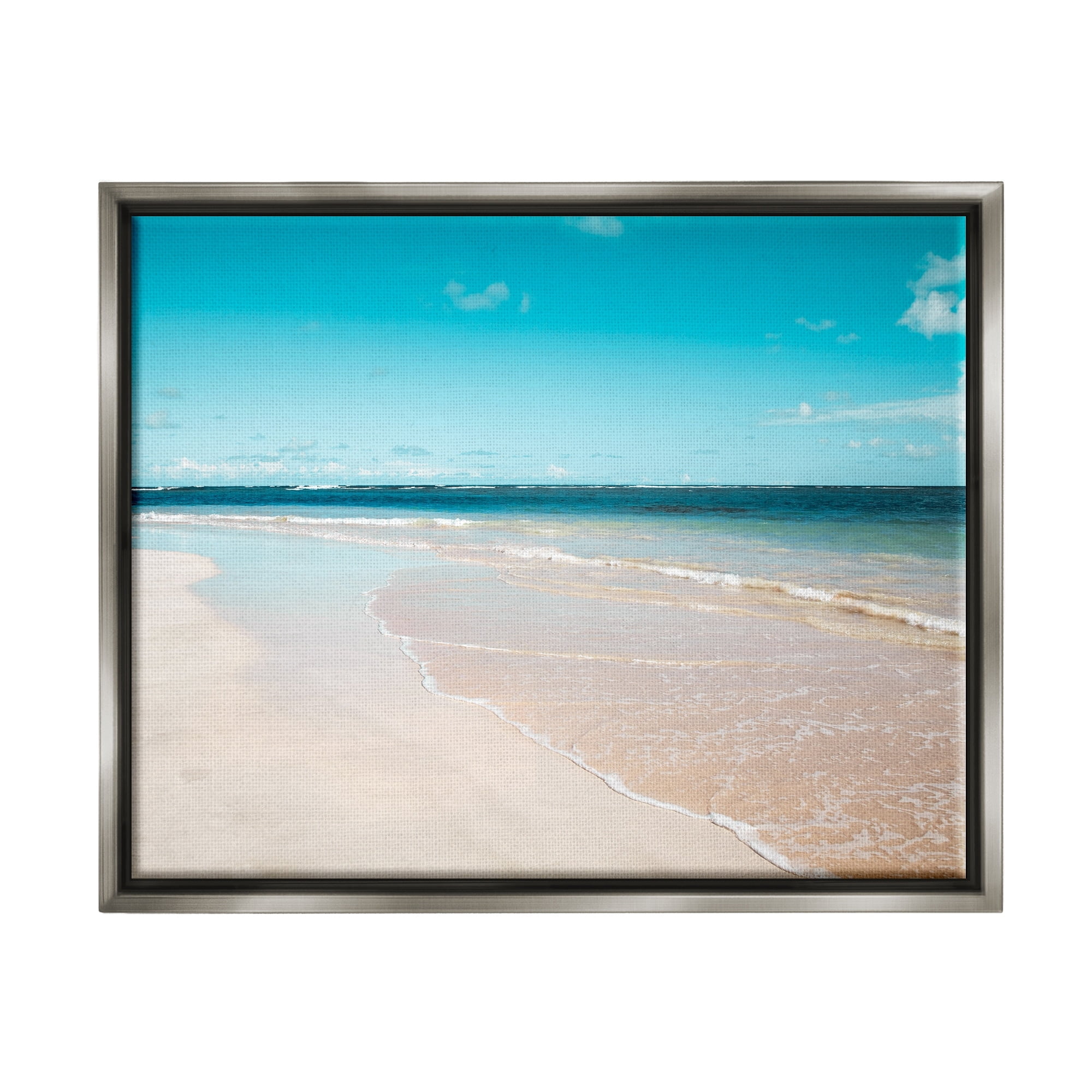 Stupell Industries Vivid Blue Panoramic Sky Sandy Beach Coast Photograph Luster Gray Floating Framed Canvas Print Wall Art, Design by Danita Delimont