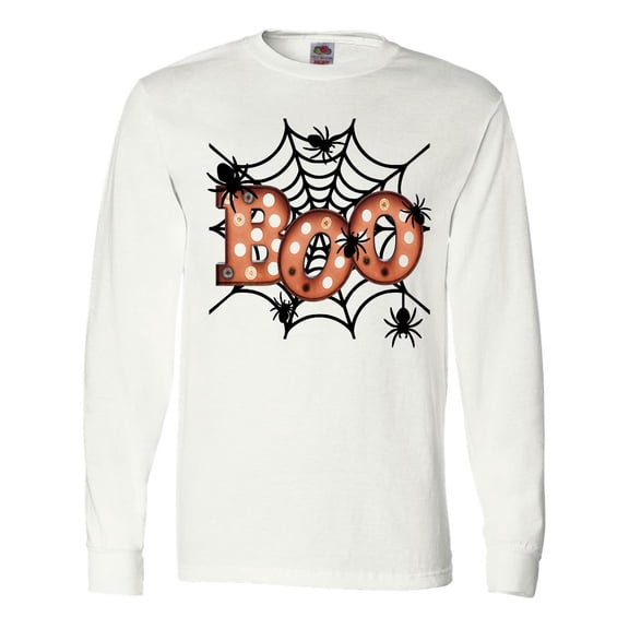Inktastic Halloween Boo with Spiders in Web Long Sleeve T-Shirt
