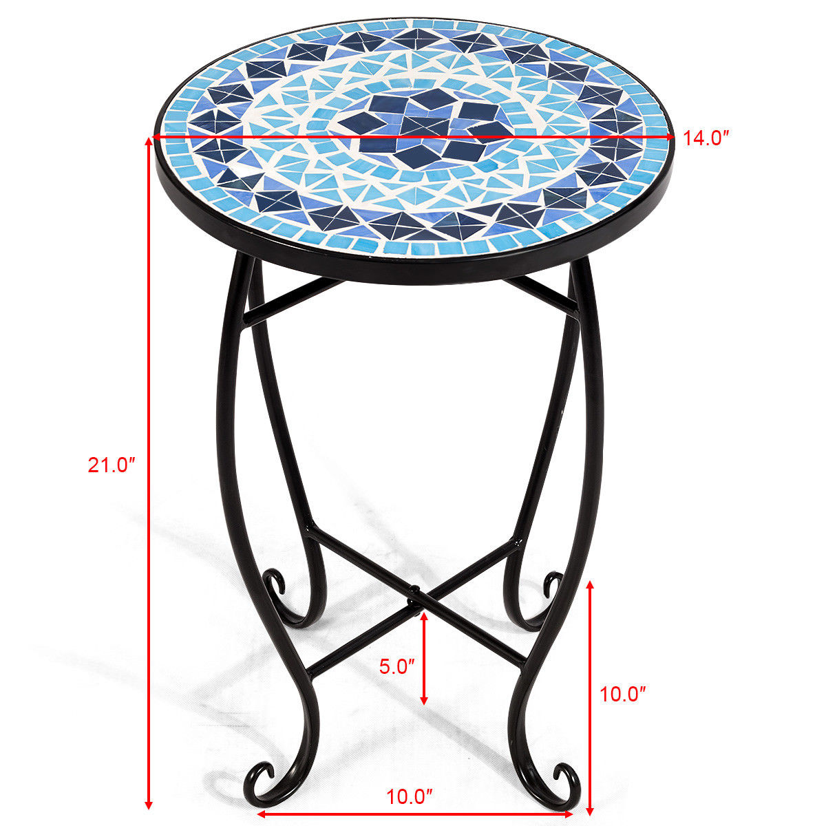 Costway Outdoor Indoor Accent Table,Mosaic Patio Table, Plant Stand Cobalt Blue Color Scheme Garden Steel - image 2 of 10