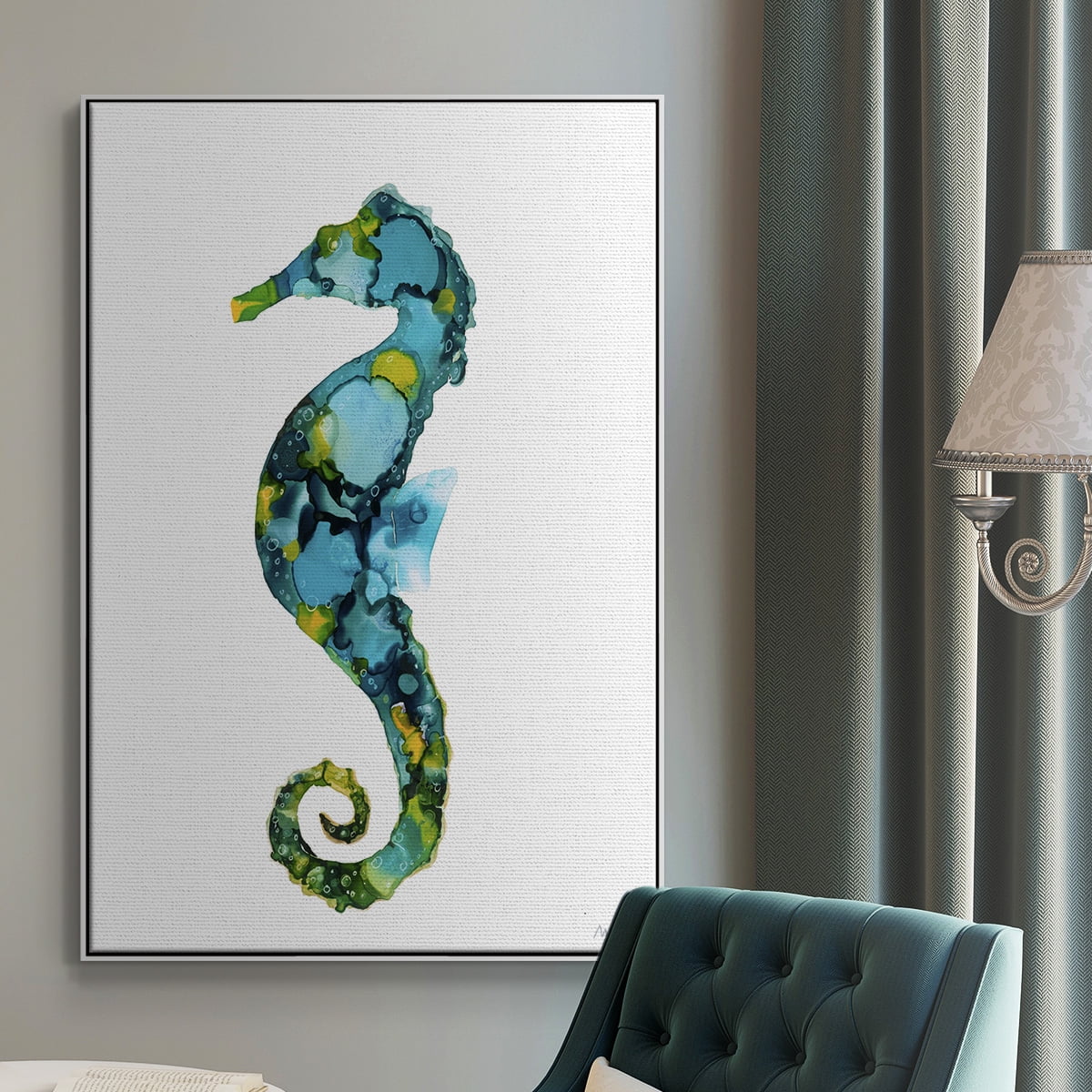 Seahorse Framed Premium Gallery Wrapped Canvas - Ready to Hang - 17 x 25 - White Floating Frame