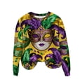 thumbnail image 5 of Felirenzacia Women's Carnival Crewneck Long Sleeve Fleece Pullover Hoodie Top, Purple Mardi Gras Mask Pattern Sweatshirt for Women, S-3XL, 5 of 6