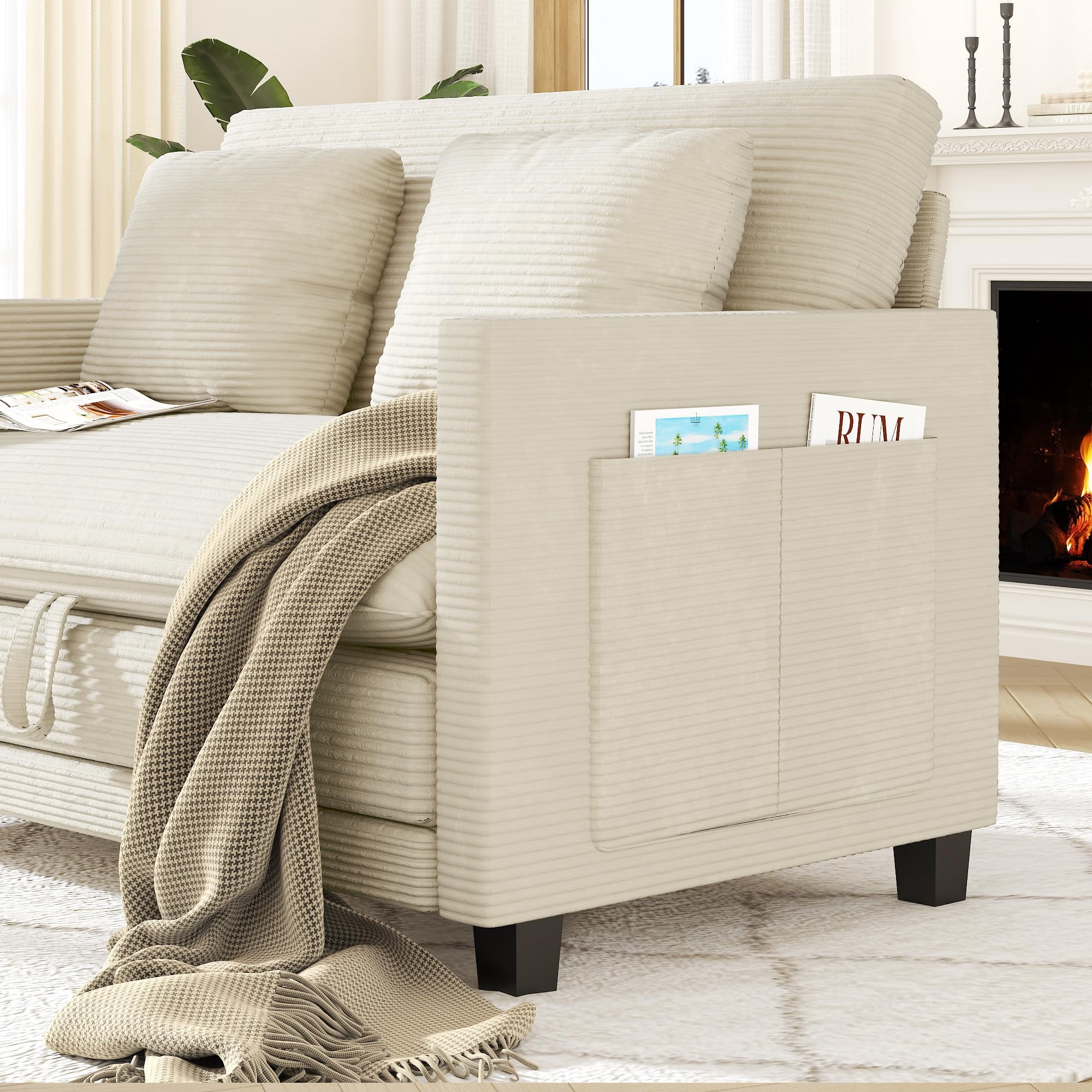 ANPOO 51 Inch Convertible Sofa Bed, 2-in-1 Folding Loveseat with Storage Pockets, 2 Pillows & Removable Cover, Modern Corduroy Sleeper Sofa for Small Spaces, Apartment and Living Room