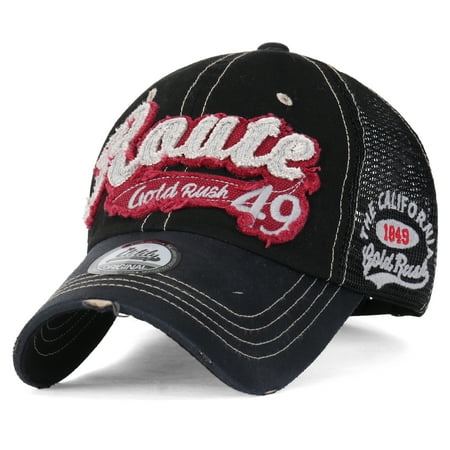 ililily America Route 49 Gold Rush Casual Cotton Mesh Trucker Hat Baseball Cap, Black