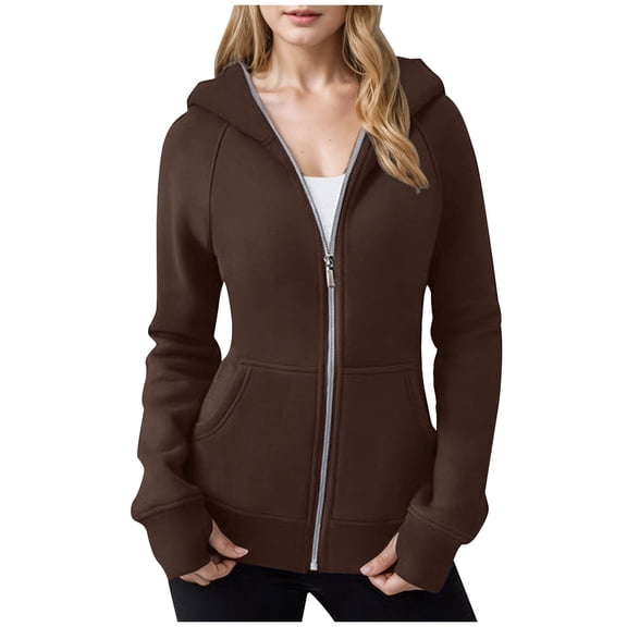 Htigea Women's Full Zip Up Hoodie Fall Jacket Oversized Casual Drawstring Hooded Sweatshirts with Pockets Today Sales Brown,XXL