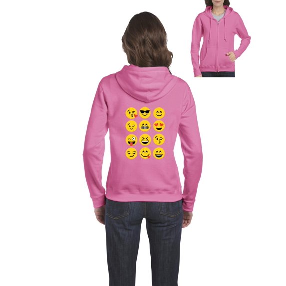 Womens Emoji Group Full-Zip Hooded Sweatshirt
