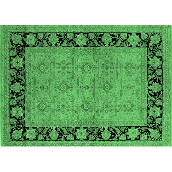 Ahgly Company Indoor Rectangle Oriental Emerald Green Industrial Area Rugs, 5' x 8'