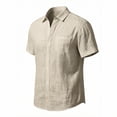 thumbnail image 5 of Men's Cotton Linen Short Sleeve Shirts Loose Casual Lightweight Button Down Shirt Beach Vacation Summer Tops with Pocket Size S-4XL Khaki, 5 of 6