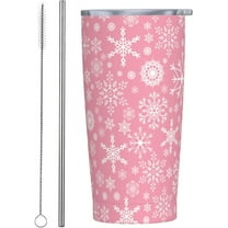 Christmas Snowflakes 20oz Travel Tumbler With Lid And Straw, Winter Snowflake Pink Stainless Steel Tumblers Insulated Coffee Cup Mug Gift For Men Women