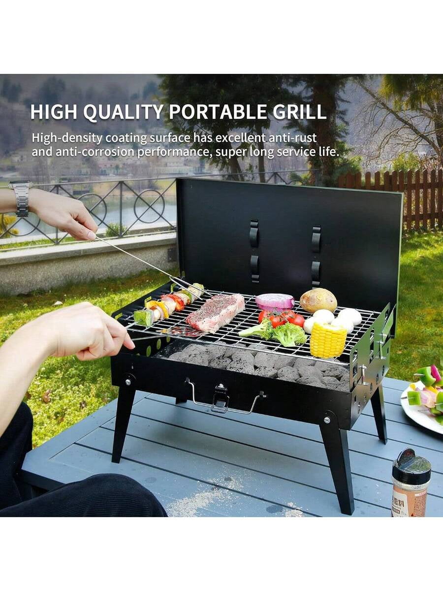 1pc Small Portable Charcoal Grill, Foldable Outdoor Grill With Barbecue Accessories, Suitable For Outdoor Cooking, Camping, Hiking, Picnicking, Tailgate Parties, And Backyard Parties