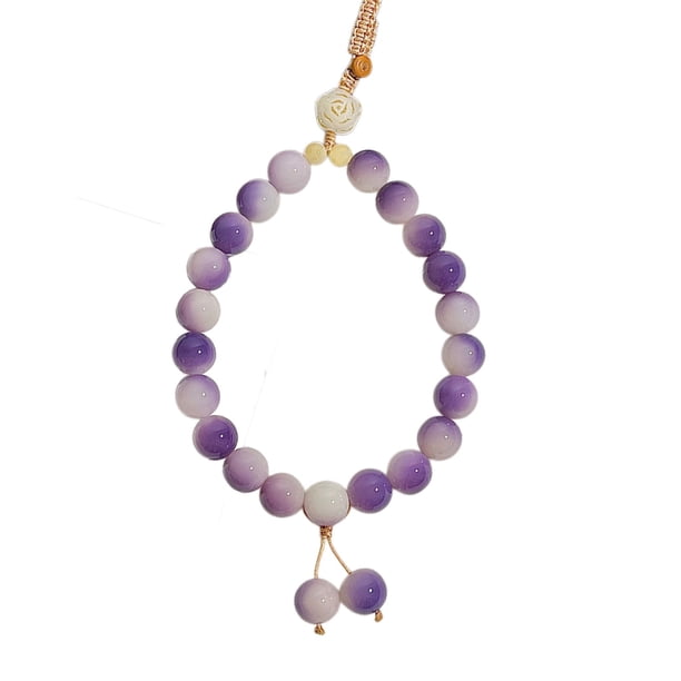 Herunwer Hand-Strung Lavender Car Rearview Mirror Pendant, Elegant Beaded Decorative Charm