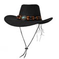 thumbnail image 5 of XIAOCHA Mens Beaded‑Band Cowboy Hat Solid Wide‑Brim Hat Western Rodeo Hat,Black, 5 of 5