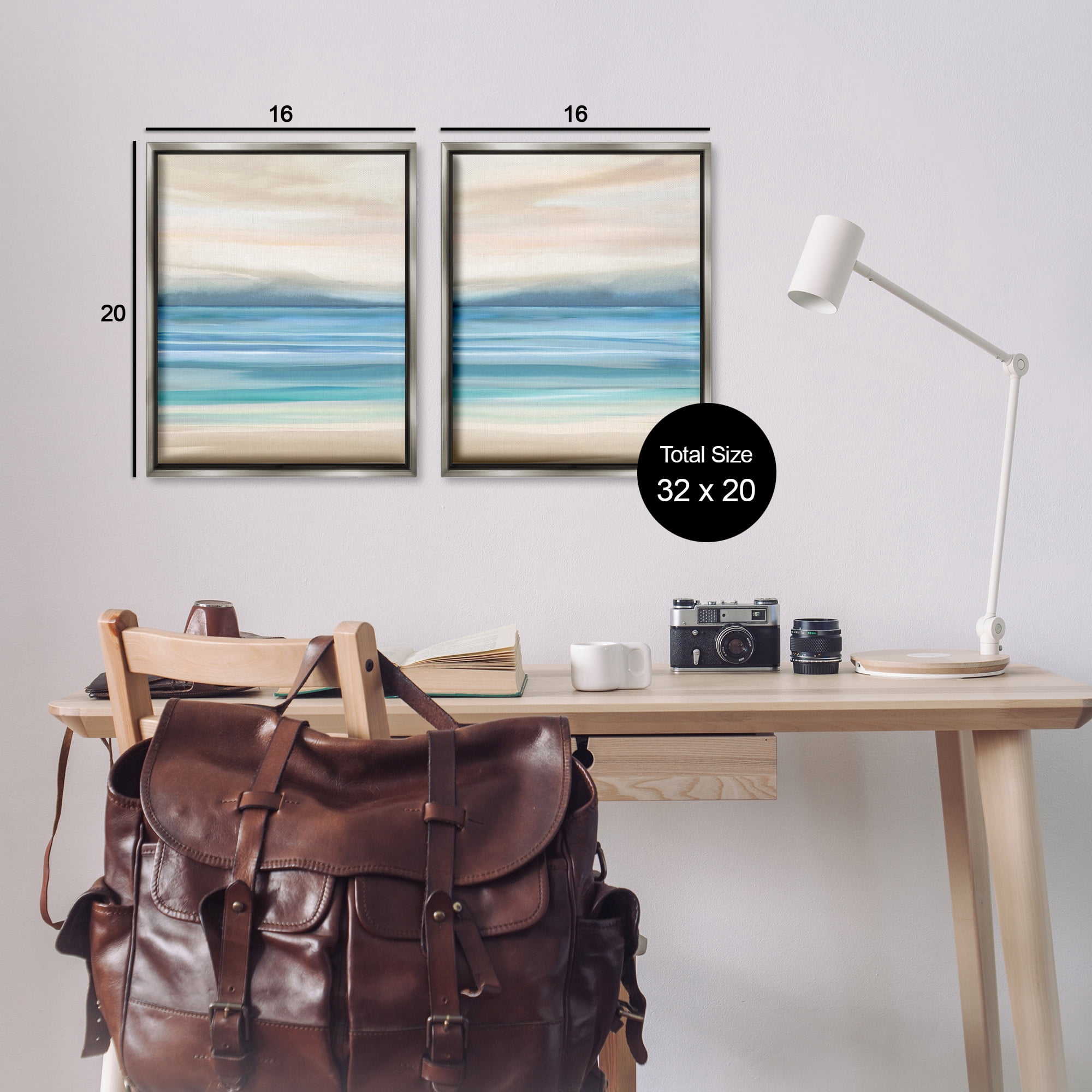 Stupell Industries Subtle Beach Seascape Landscape Painting Gray Floater Framed Canvas Art Print Wall Art, 17 x 21, Set of 2