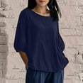 thumbnail image 2 of Diufon Plus Size Tops for Women Cotton Linen Casual 3/4 Sleeve Crewneck Shirts Solid Color Loose Blouse, 2 of 6