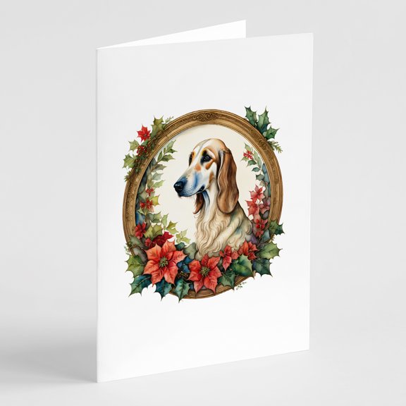 Saluki Christmas Flowers Greeting Cards Pack of 8 7 in x 5 in