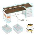 thumbnail image 2 of 59" Computer Desk with Drawers, Reversible Office Desk with Power Outlet & File Drawers, Gaming Desk with LED Lights, Writing Desk for Bedroom, White & Brown, 2 of 5