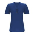 thumbnail image 4 of DuoJiaJ Women's Summer Short Sleeve Casual Shirt Solid Color T Shirt Stylish Lightweight Top Women’s Lace Trim Casual Blouses Blue, 4 of 5