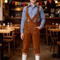 thumbnail image 4 of Trikvn Boys Bavarian Traditional Costume Plaid Long Sleeve Shirt and Suspender Shorts Set with Embroidery Details Classic Lederhosen Outfit for Halloween Party, 4 of 6