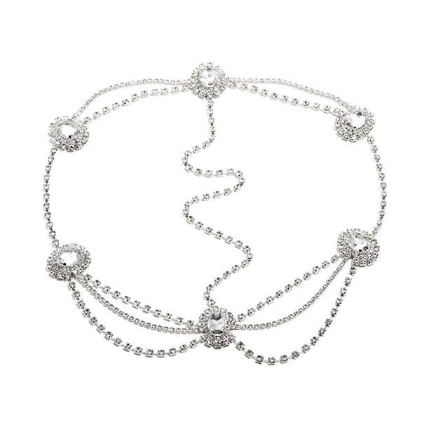 Cadena de cabeza Sunnimix Cadena de cabeza de diamantes de imitación Plata