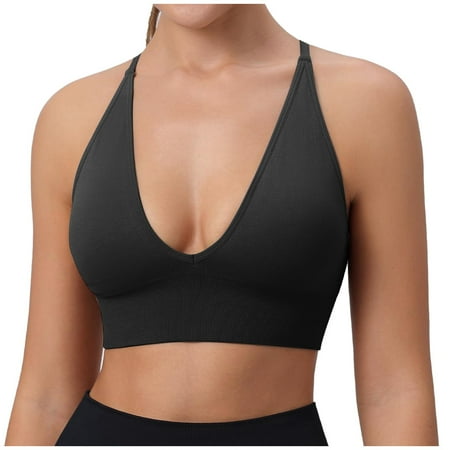 Kalon Women s V Neck Long Line Sports Bra Strap Padded Cup Adjustable Thin Strap Fitness Yoga Short Top