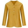 thumbnail image 4 of Pincandy Women's V-Neck Long Sleeve Loose Button Cotton and Linen Tunic Shirts Summer Shirts Blouse,Yellow,L, 4 of 6