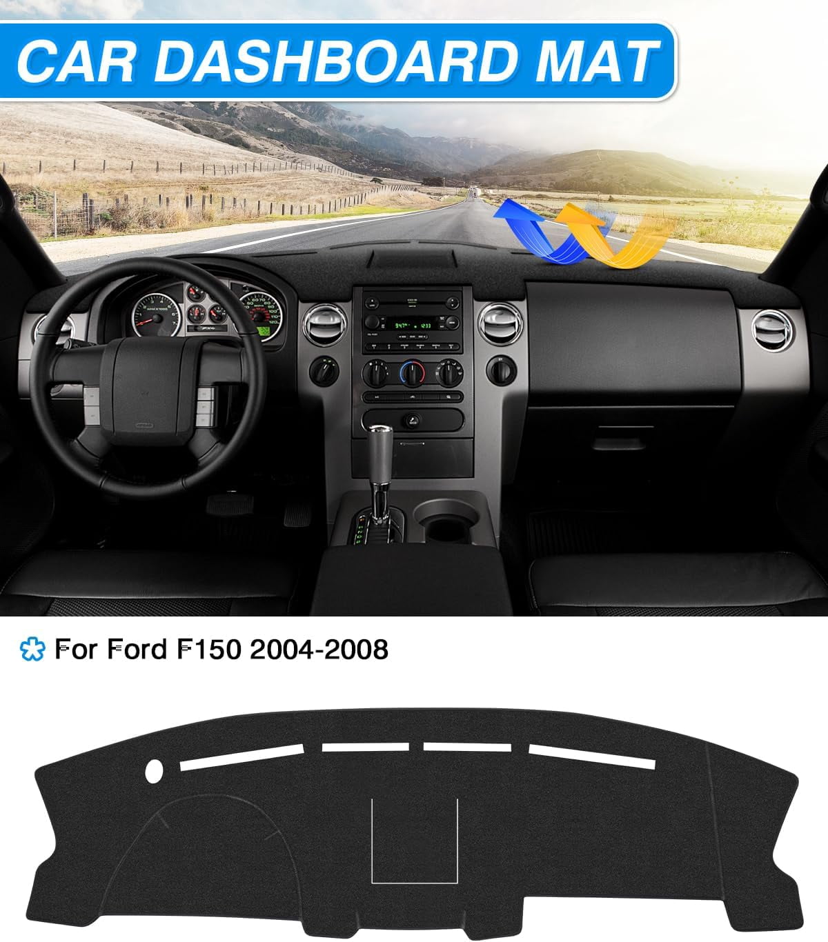 Canvcle Dash Cover Compatible with Ford F150 2004-2008 Dashboard Cover Mat Non-Slip Carpet Sunshield Glare UV Rays Protector