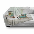thumbnail image 3 of Mid Century Soft Flannel Fleece Throw Blanket, Cozy Room Scene Illustration with Modern Style Furniture and Cat, Cozy Plush for Indoor and Outdoor Use, 50" x 70", White and Multicolor, by Ambesonne, 3 of 6
