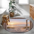 thumbnail image 4 of Sunset Beach Round Living Room Rugs 4 ft, Ocean Wooden Window Coastal Landscape Washable Area Rug with Non-Slip Sturdy Edge Binding Round Carpet for Entryway Kitchen Bedroom Bathroom, 4 of 9
