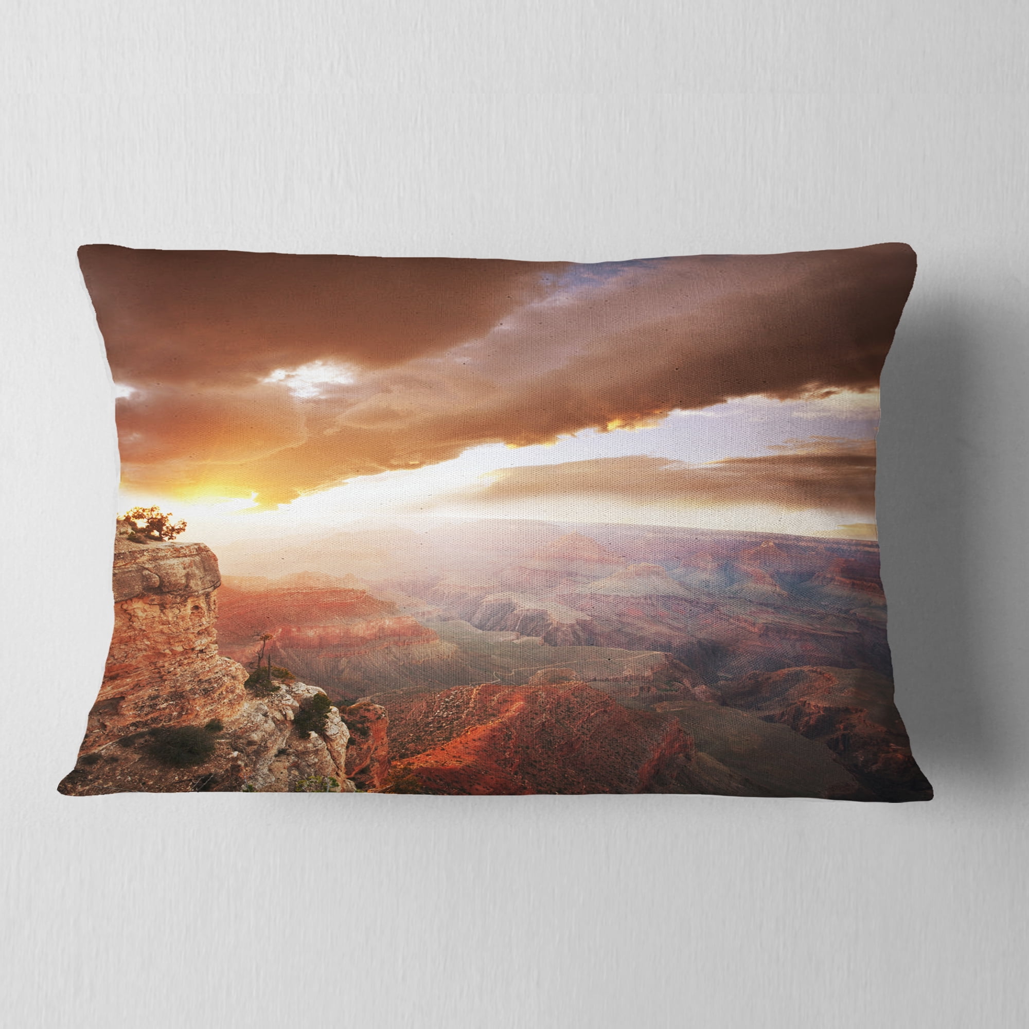 Designart Grand Canyon under Thunderstorm Sky - Landscape Printed Throw Pillow - 12x20