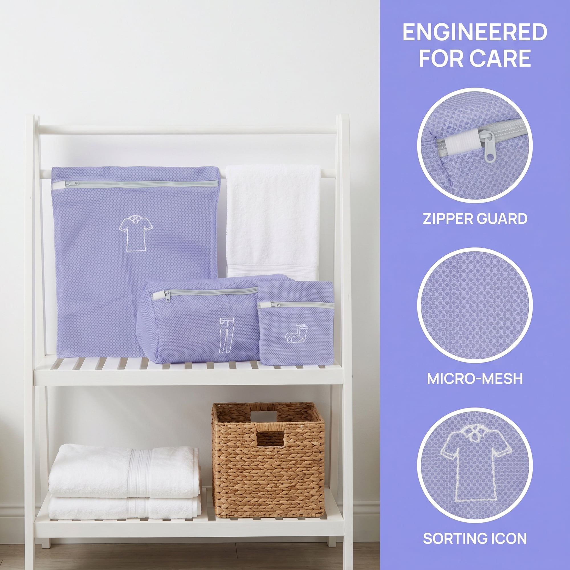 Durable Polyester Mesh Laundry Bags with Zipper Closure for Delicate Clothing Protection Purple