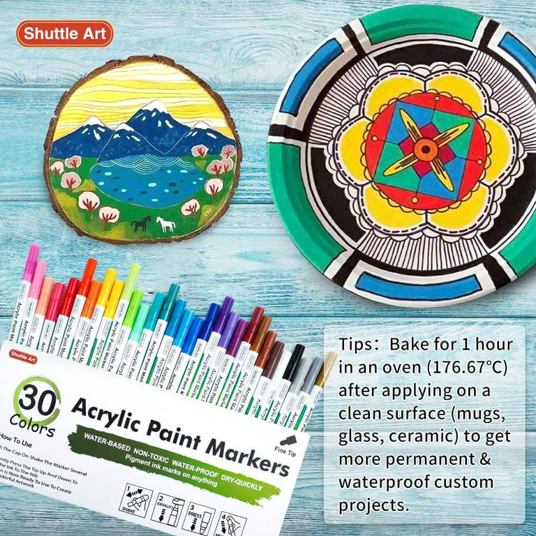Paint Pens, Shuttle Art 30 Colors Acrylic Paint Markers, Low-Odor