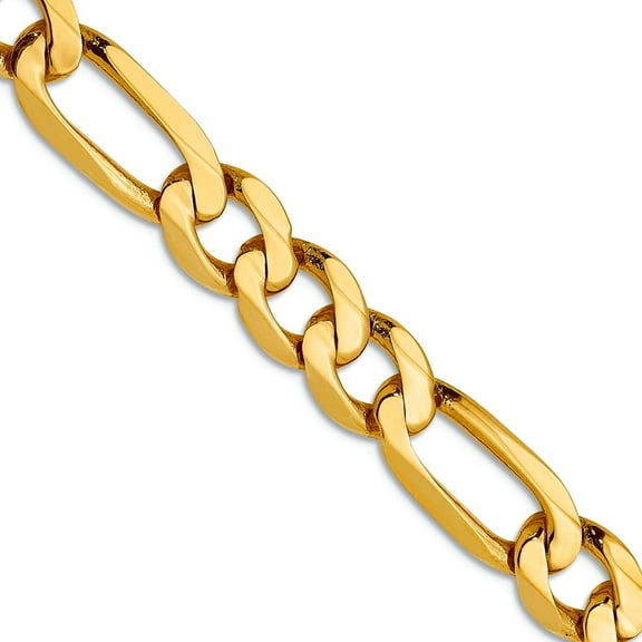 14k Yellow Gold Lobster Claw Closure 7.0mm Flat Figaro Chain Necklace 20 Inch Chain Necklace for Women and Men