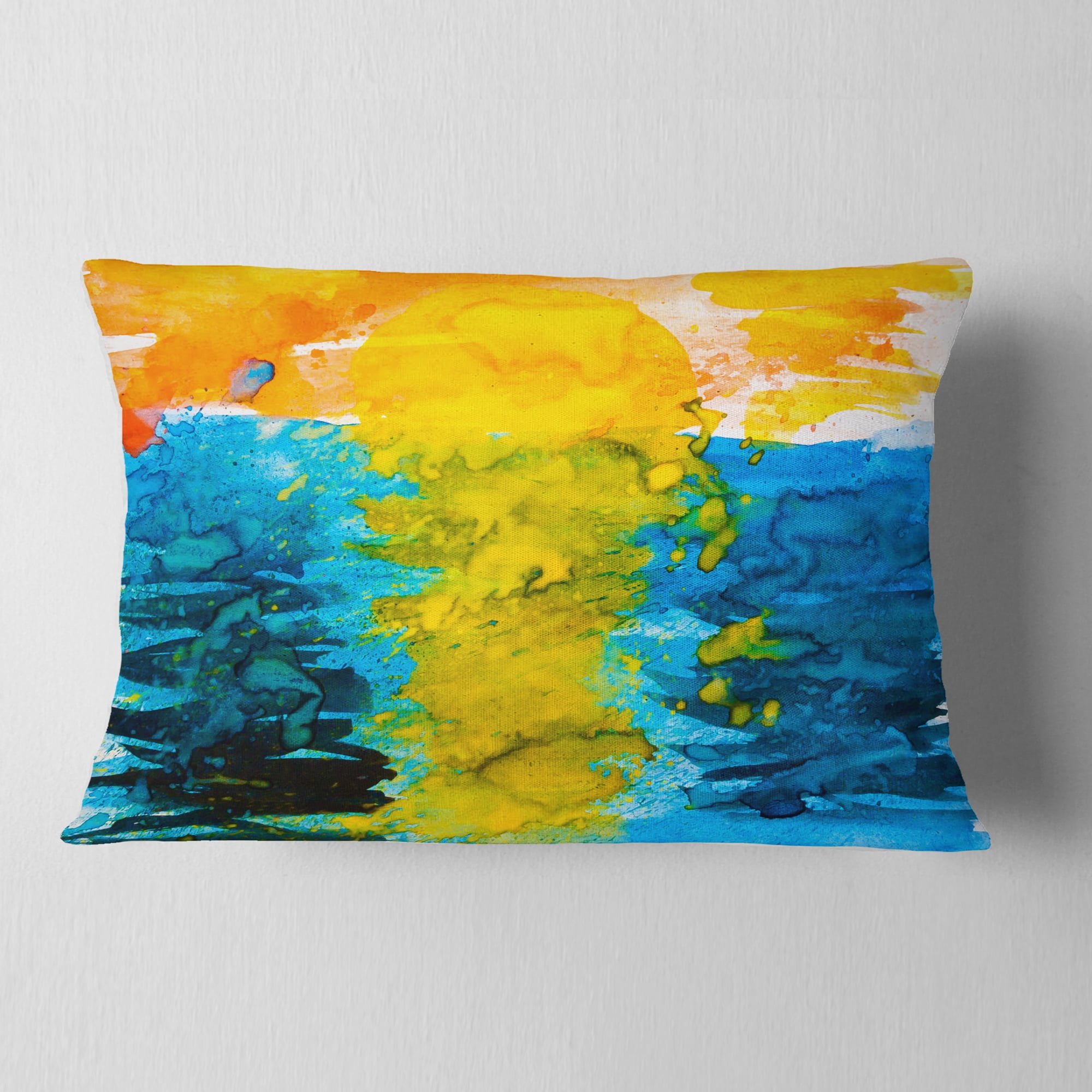 Designart Sea Texture in Yellow Blue - Abstract Throw Pillow - 12x20