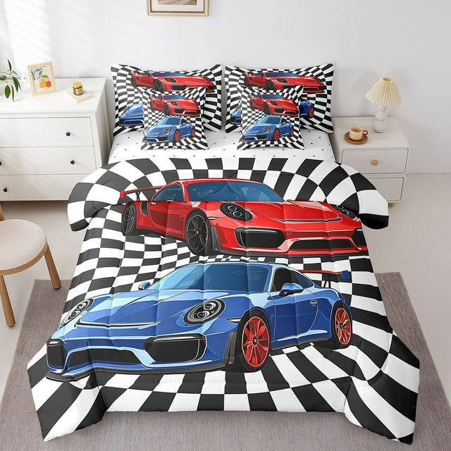 YST Ensemble de Literie Voiture de Course, 7 Pcs, Thème Voiture de Sport Extrême, Taille Simple