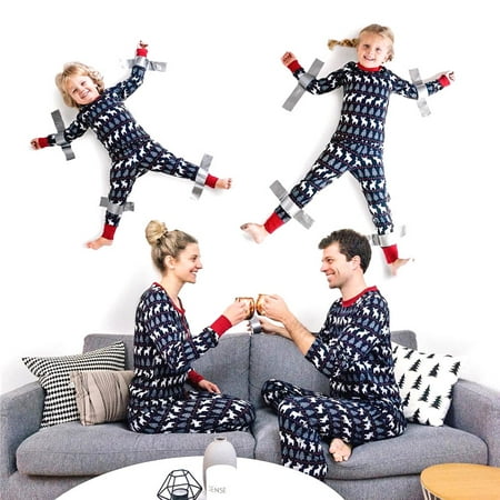 

Family Matching Christmas Sleepwear Cute Cartoon Elk Print Costume Long-Sleeved Top and Pants Suit