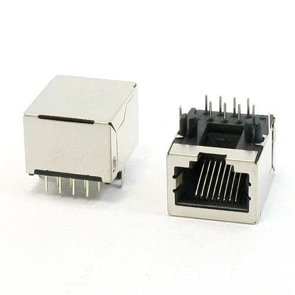 Unique Bargains Right Angle Round Pin 8P8C RJ45 PCB Jack LAN Female Connector 2Pcs