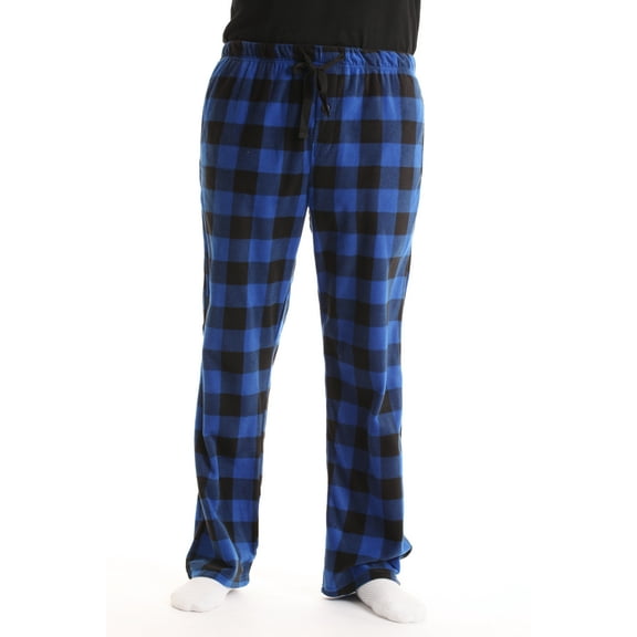 #followme Microfleece Men’s Buffalo Plaid Pajama Pants with Pockets (Black & White Plaid, Large)