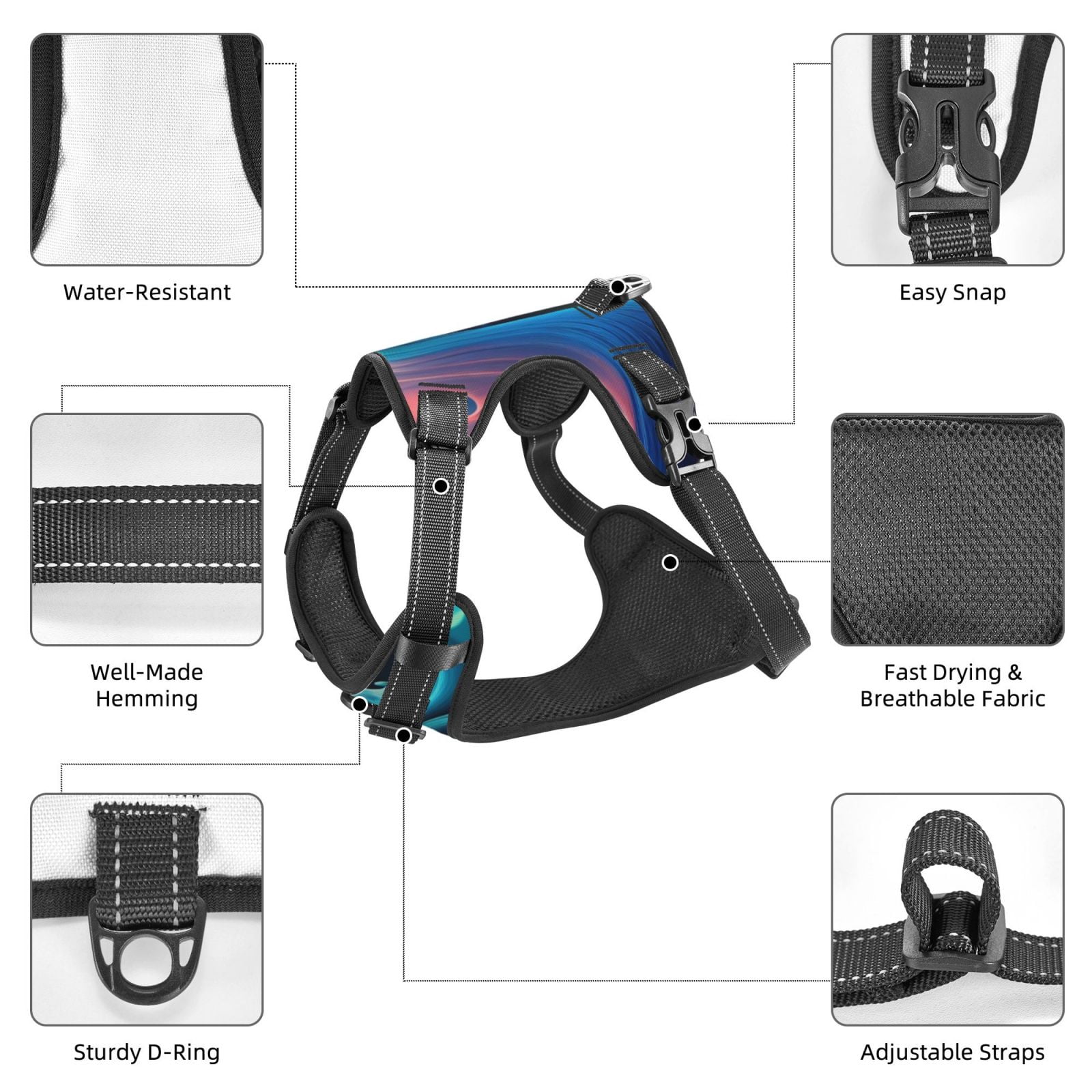 Kdxio Vibrant Fluid Motion Art Print No Pull Dog Harness Adjustable Reflective Oxford Easy Control Medium Large Dog Harness for Training and Everyday-Large