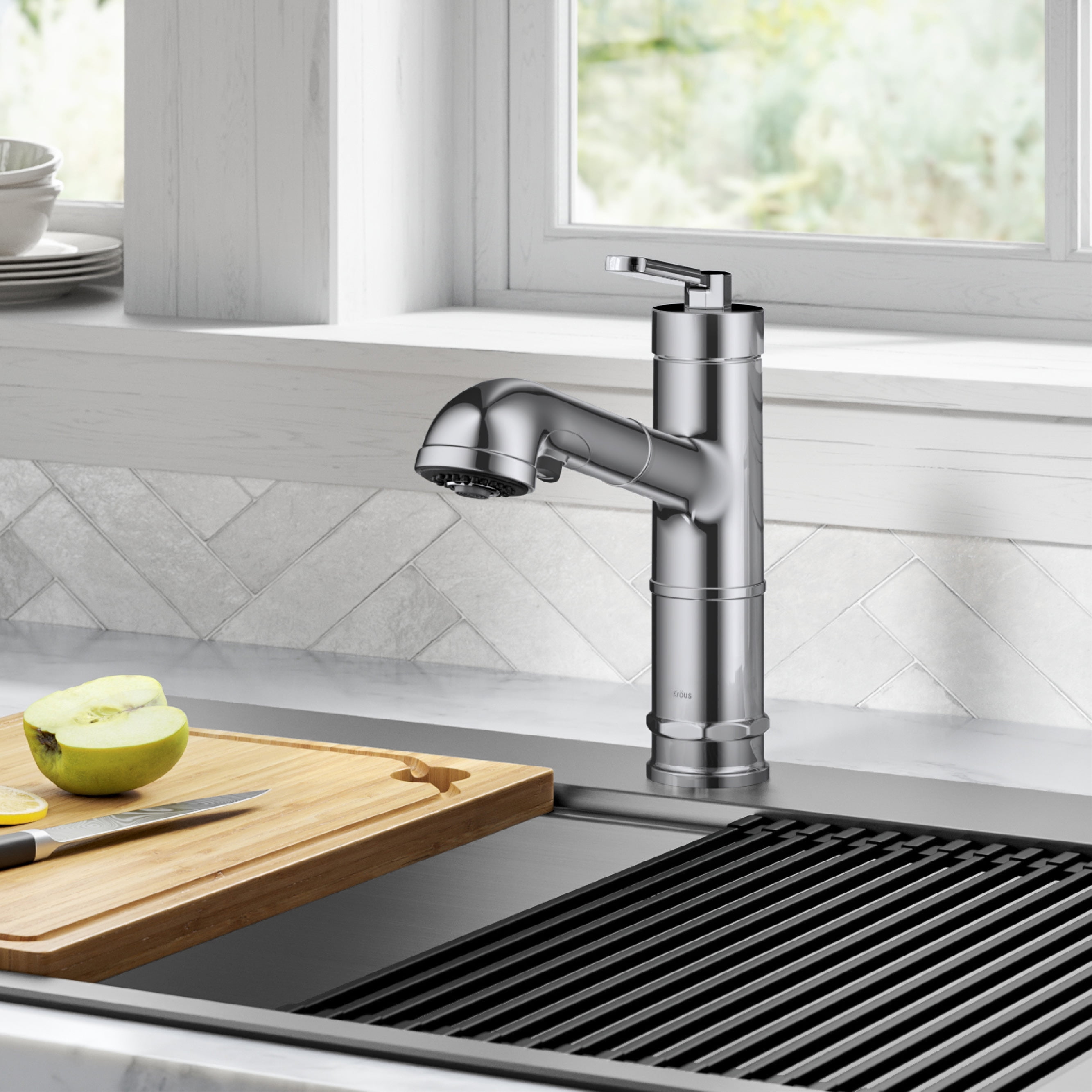 KRAUS Allyn Pull-Out Single Handle Kitchen Faucet in Chrome